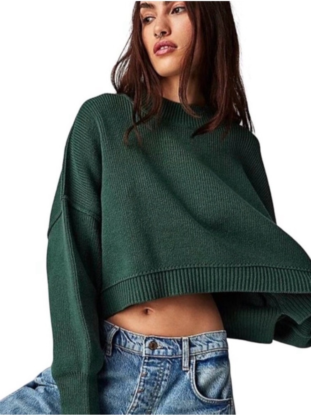 Free People Easy Street Cropped Pullover in Alpine